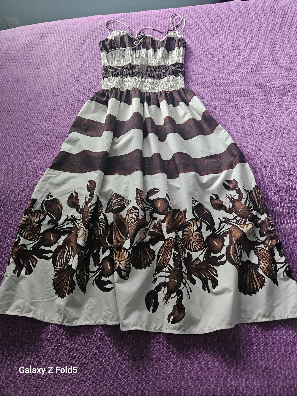 J. Crew Brown & Cream Striped Maxi Dress with Floral Border
